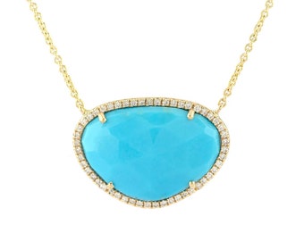 Turquoise Diamond 18K Yellow Gold Necklace - December Birthstone