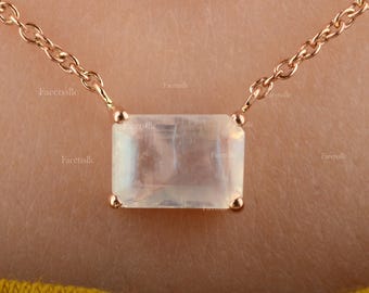 Halskette mit natürlichem Aquamarin, Solitär-Schmuck aus massivem 14-karätigem Gold, Geburtstagsgeschenk für die Ehefrau