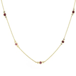 18K Gold Ruby and Diamond Station Necklace
