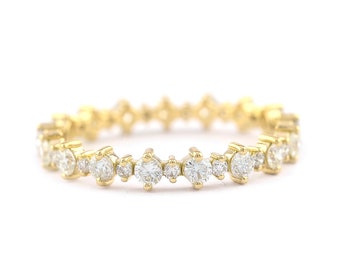 Genuine Diamond Eternity Wedding Band/ 14k Gold Diamond Ring/ Full Eternity Diamond Band / Multi Stone Diamond Ring/ Anniversary Gift