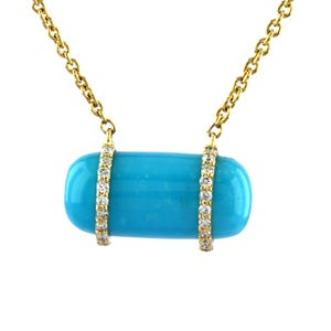 Natural Turquoise Gold Necklace, 100% Natural Diamond Gold Necklace, Solid 18K Yellow Gold Necklace, Wedding Necklace, Women's Gold Necklace