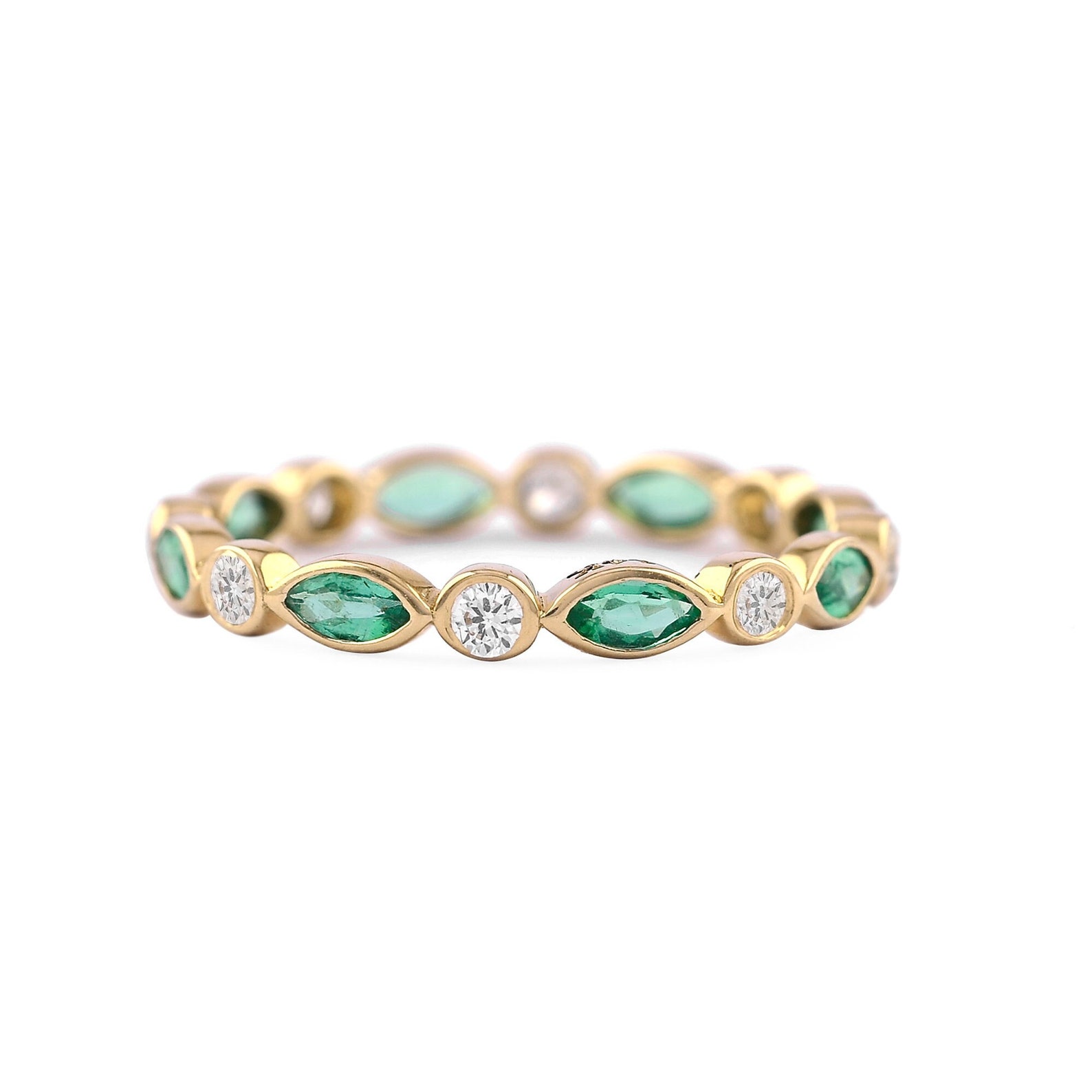 Emerald Diamond Eternity Band Ring: 14k Gold Marquise May Birthstone - Etsy