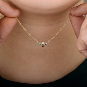 Personalized Family Birthstone Necklace, Solid 14K Yellow Gold Necklace, Natural Gemstone Necklace, Custom Birthstone Jewelry, Gifts for Her