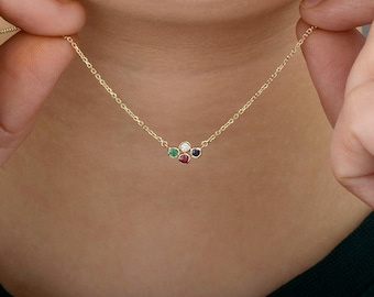 Personalized 14K Gold Family Birthstone Necklace: Gemstone Jewelry Gift