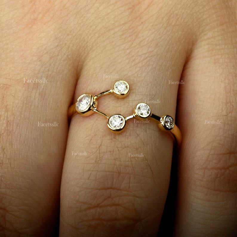 14k Solid Gold Diamond Constellation Ring: Personalized Zodiac Jewelry ...