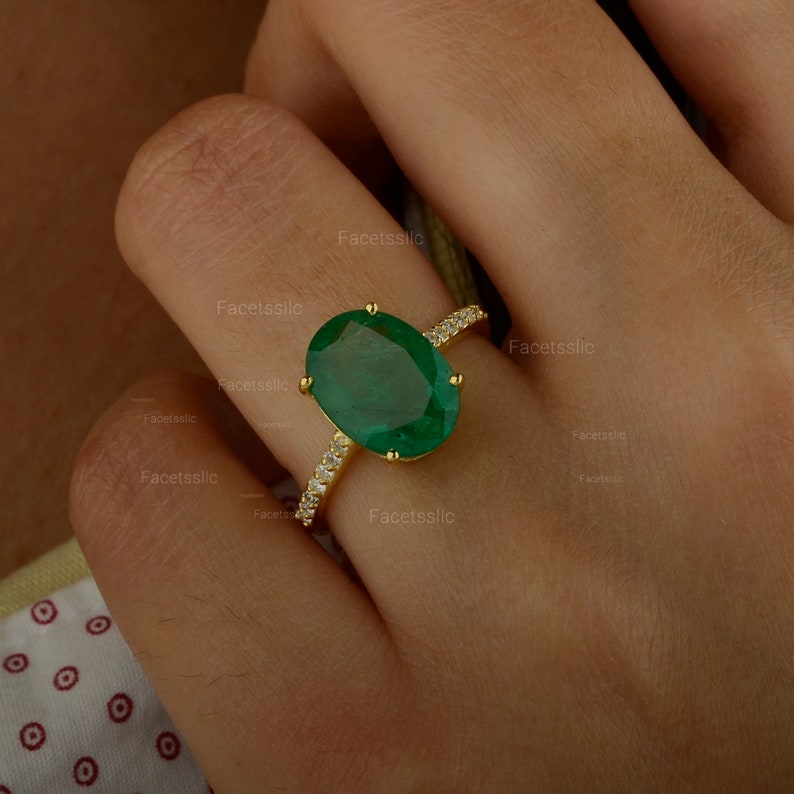 Oval Emerald Engagement Ring Certified AAA Real Zambia Etsy