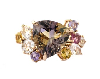 18K Solid Rose Gold Multi Gemstone Cluster Ring: Personalized Birthstone Jewelry.