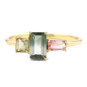 Watermelon Tourmaline Elegant Ring, Solid 14K Yellow Gold Genuine Bio Color Tourmaline Ring, October Birthstone Jewelry, Valentine&#39;s Gifts.