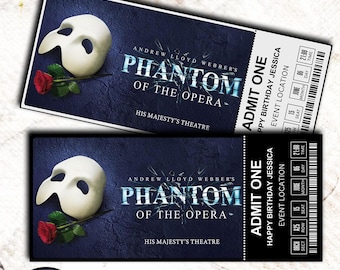 Afdrukbaar Phantom Of the Opera-ticketsouvenir: gepersonaliseerde gebeurtenisaandenken (digitale download)