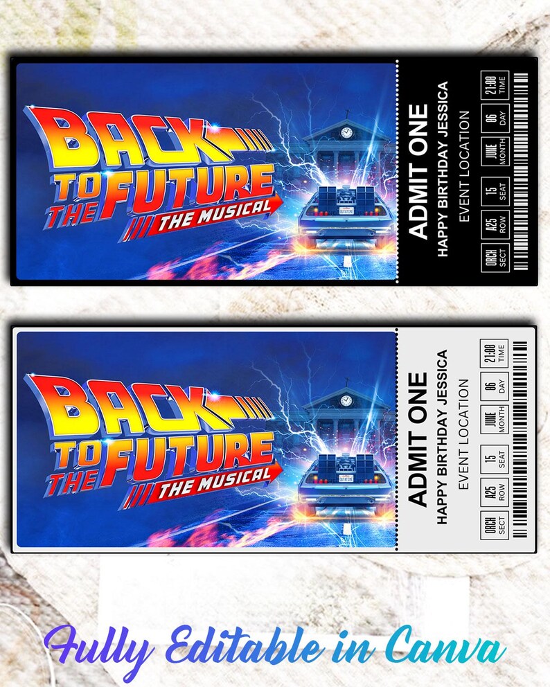 Printable Back to the Future Musical Theatre Ticket, Personalized Gift ...