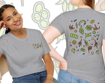 Schattige algen en plankton kunst/microalgen en cyanobacteriën cartoon illustratie/softstyle T-shirt design luiaard voor unisex