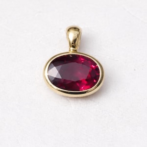 14K 1Ct East West Oval Cut Red Ruby Pendant Solitaire Oval Diamond Pendant Bezel Set 14K Solid Gold Charm Red Ruby Pendant For Women  Charm