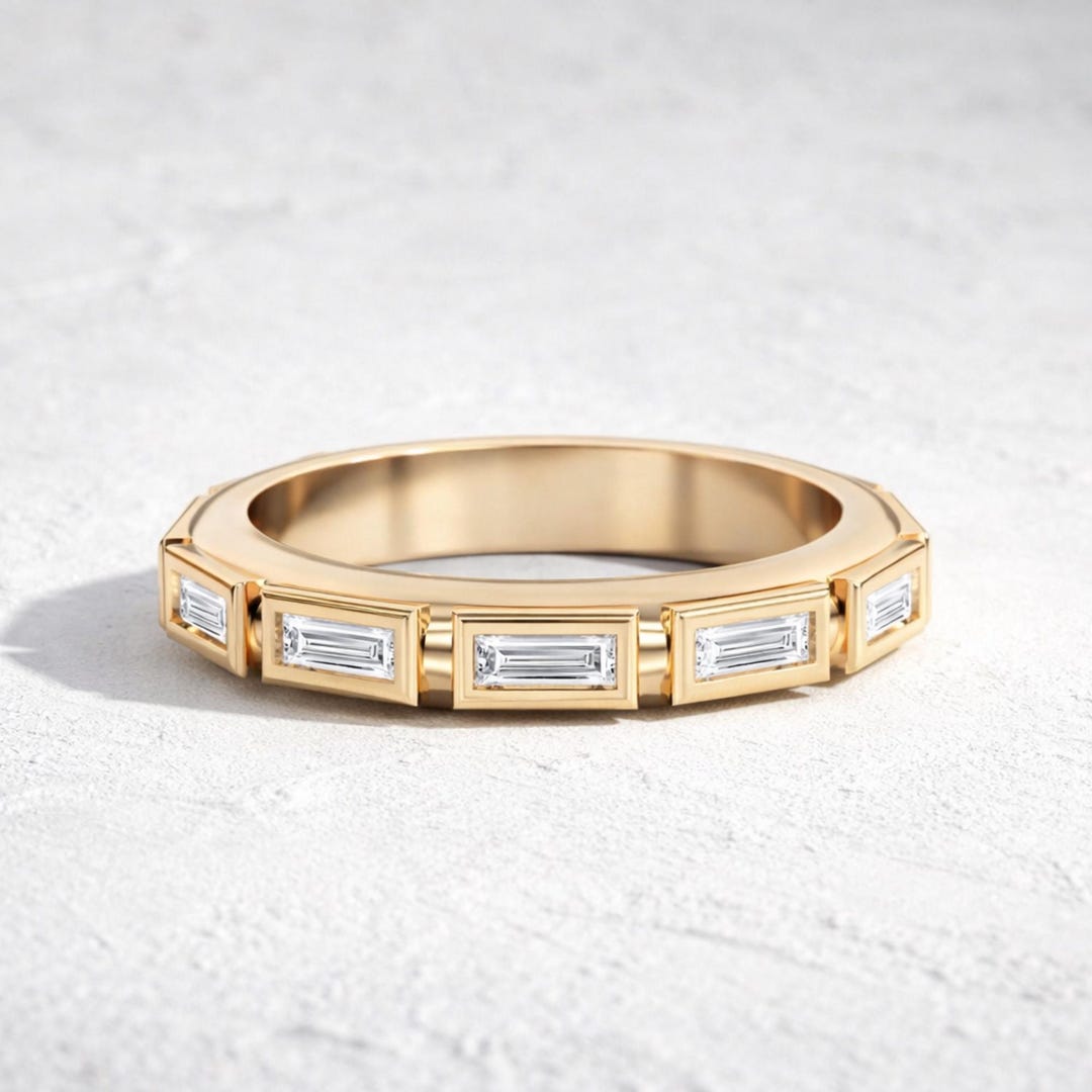 14K Solid Gold Lab Grown Diamond Baguette Eternity Band - Etsy