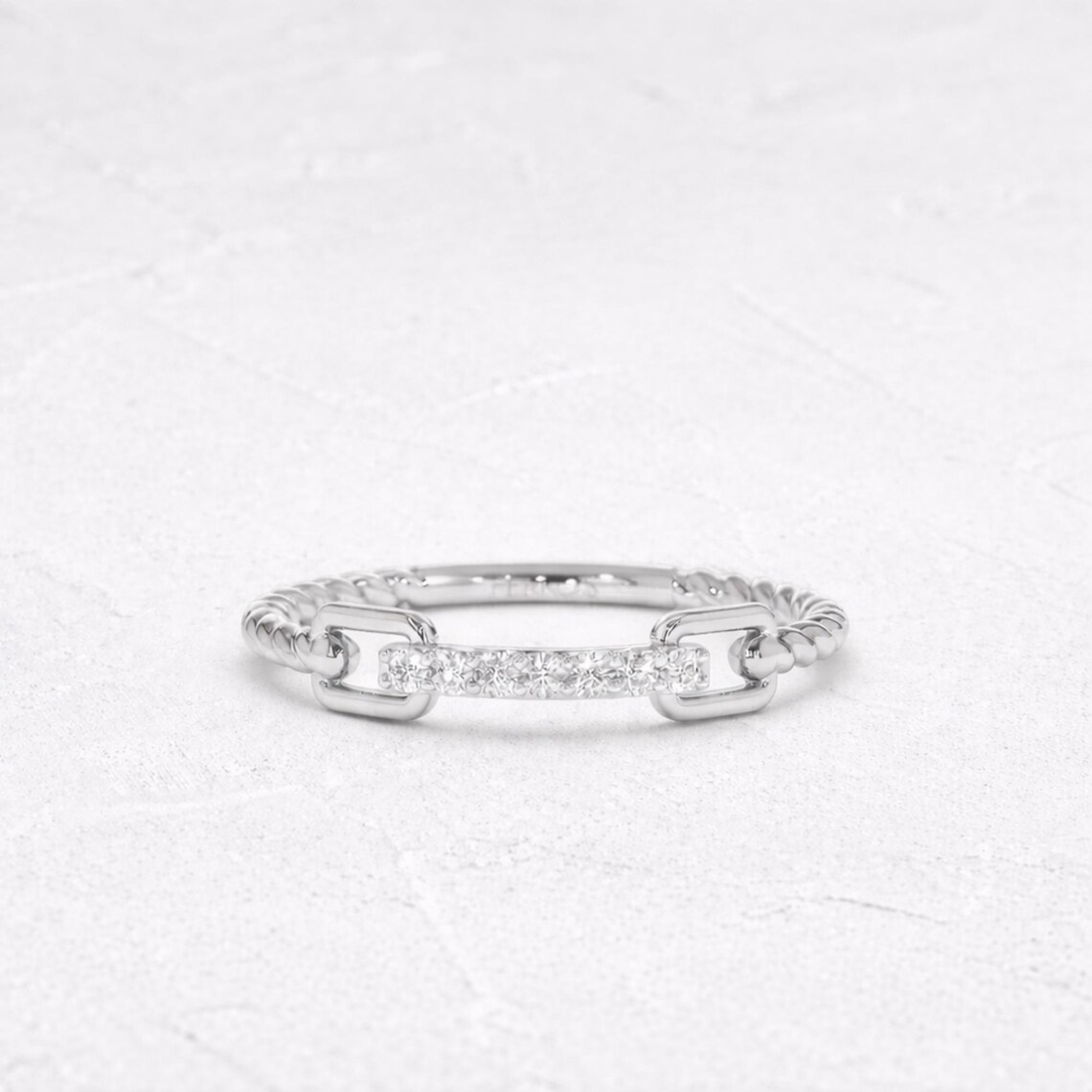 14K Gold Rope Braid Stack Ring With Micro Pave Diamonds - Handcrafted ...
