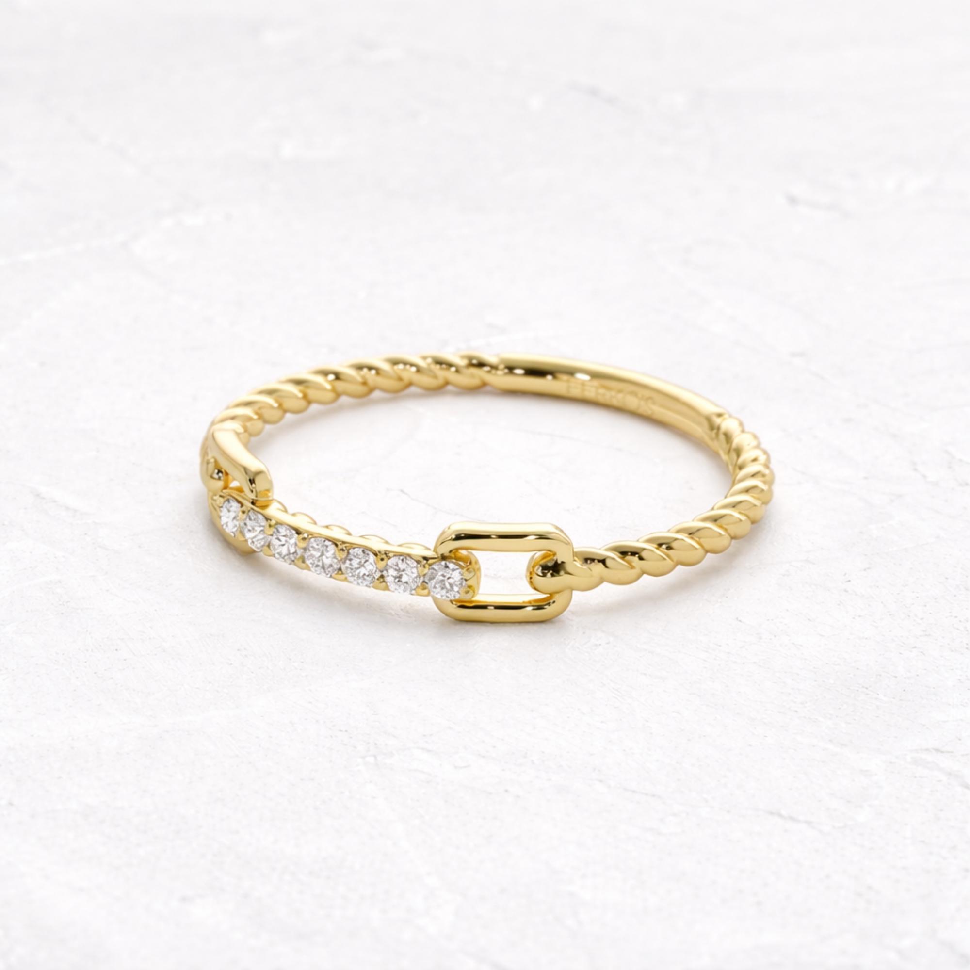 14K Gold Rope Braid Stack Ring With Micro Pave Diamonds - Handcrafted ...