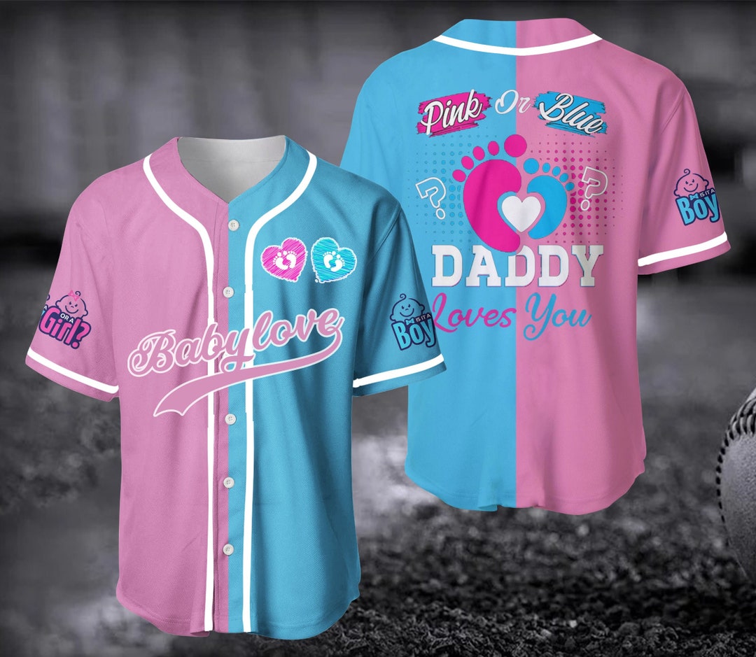 Blue or Pink Baseball Jersey, Personalized Baby Reveal Baseball Jersey