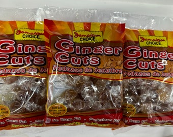 Jamaican Choice Ginger Cuts 100% Real Ginger Hard Candy  Kosher 8 Oz (3 Packs)
