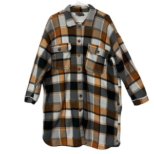 Taxi Shacket Jacket 2X Plaid Sherpa-Lined Button-Up Flannel Coat