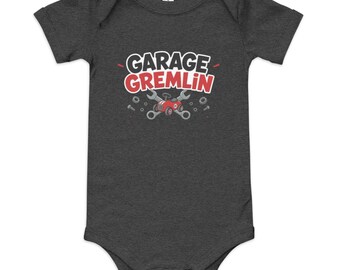 Garage Gremlin Baby Bodysuit | Baby Racing One Piece | Funny Garage Design | Gift for Newborn Car Lovers