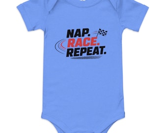Nap Race Repeat Baby Bodysuit | Baby Racing One Piece | Daily Routine Design | Funny Gift for Newborns