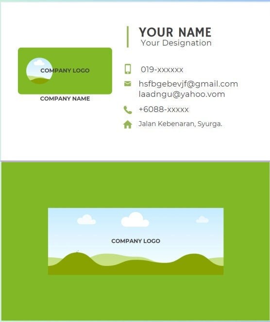 Template for a Digital Business Card in Green & White. Etsy