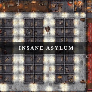 Battlemap van Insane Asylum Prison, DnD-strijdkaart, D&D, Dungeons and Dragons, 5e, Roll20, Fantasy Grounds, Foundry, VTT, digitale kaart