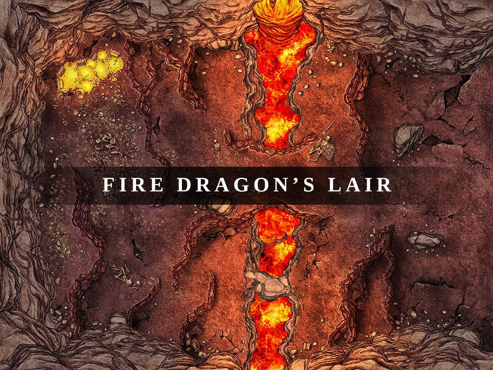 Fire Dragon's Lair, Digital Battlemap, 4K, DnD Battle Map, D&D, Dungeons and Dragons, 5e, Roll20, Fantasy Grounds, Foundry, VTT