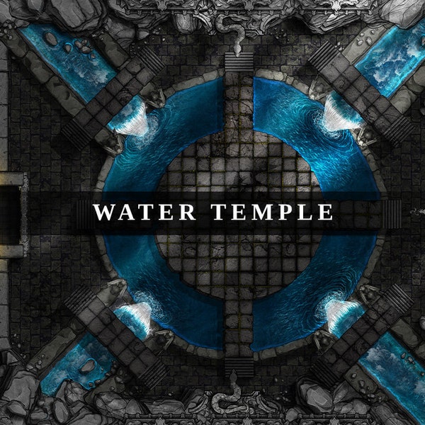 Water Temple -  Battlemap, DnD Battle Map, Battle Map, Dungeons and Dragons, 5e, Roll20, Fantasy Grounds, Foundry, VTT, Digital Map