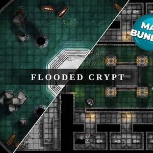 Mapa de Batalha da Cripta Inundada, Mapa de Batalha DnD, D&D, Mapa de Batalha, Dungeons and Dragons, 5e, Roll20, Fantasy Grounds, Foundry, VTT, Mapa Digital