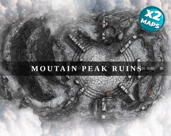 Mountain Peak Ruins Digital Battlemap: Grid & Night Versions (VTT)