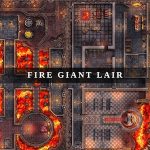 Carte de combat numérique Fire Giant Lair Megadonjon 4K, carte de combat du D&D, D&D, Dungeons and Dragons, 5e, Roll20, Fantasy Grounds, Foundry, VTT
