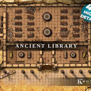 Bibliothèque antique Ruines abandonnées Battlemap, DnD Battle Map, D&D, Battle Map, Donjons et Dragons, 5e, Roll20, Fantasy Grounds, Foundry, VTT