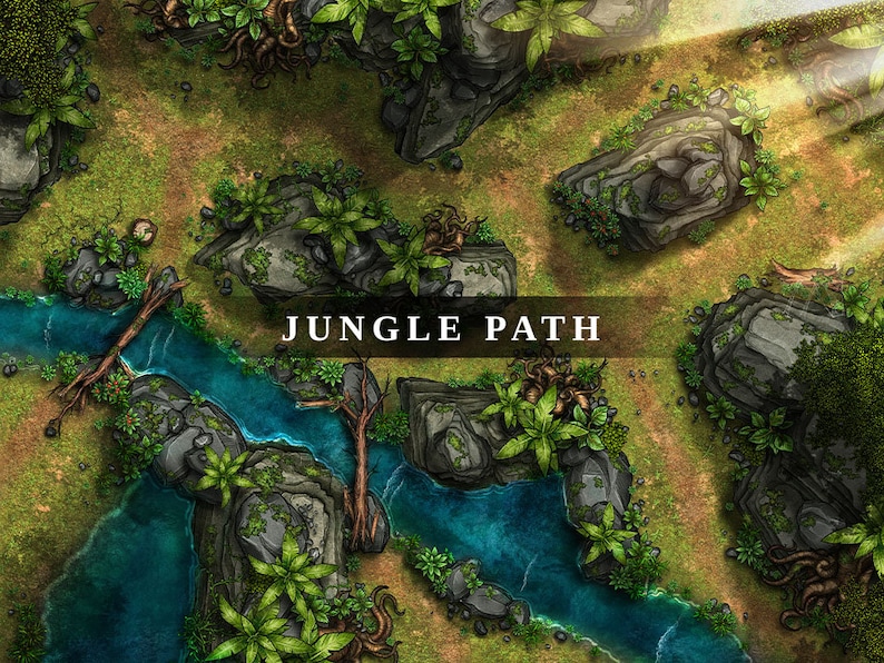 X2 Jungle Temple & Jungle Path Digital Battlemap, Dnd Battle Map