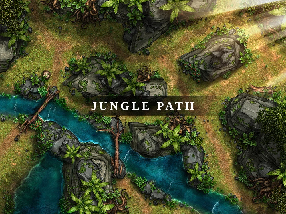 X2 Jungle Temple & Jungle Path Digital Battlemap, Dnd Battle Map