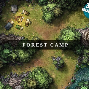 Forest Camp-strijdkaart, 4k, DnD, strijdkaart, digitale strijdkaart, Dungeons and Dragons, 5e, Roll20, Fantasy Grounds, Foundry, VTT, digitale kaart