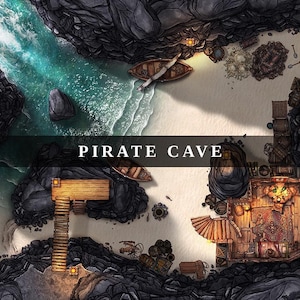 Carte de bataille de la grotte des pirates, carte de bataille du D&D, D&D, donjons et dragons, 5e, rouleau 20, Fantasy Grounds, fonderie, VTT, carte numérique
