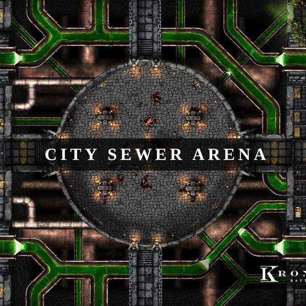 City Sewer Arena Digital Battlemap,  Battlemap, DnD Battle Map, D&D, 5e, Roll20, Fantasy Grounds, Foundry, VTT, Digital Map