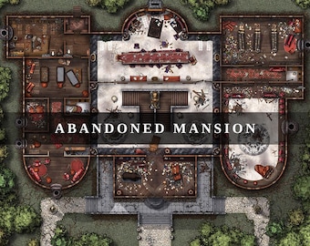 Abandoned Mansion Battle Map: 40x30 Double-Story Ruins (Digital Download)