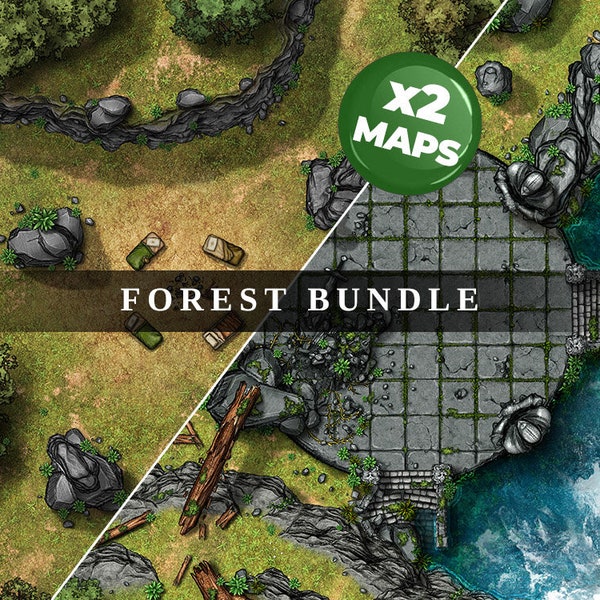 Forest Encounter Digital Battlemap x2, DnD Battle Map, Dungeons and Dragons, 5e, Roll20, Fantasy Grounds, Foundry, VTT, Digital Map