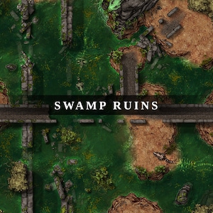 Swamp Ruins - Battlemap, DnD Battle Map, Wasteland, Battle Map, Donjons et Dragons, 5e, Roll20, Fantasy Grounds, Foundry, VTT, Digital Map