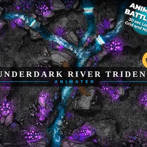Carte de bataille animée Underdark River Trident, vidéo, carte de bataille du D&D, donjons et dragons, 5e, rouleau 20, carte numérique, 30 ips, 40 x 30