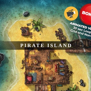Carte de bataille numérique 4k de Pirate Island Hideout x2, carte de bataille du D&D, donjons et dragons, 5e, rouleau 20, terrains fantastiques, fonderie, VTT, carte numérique