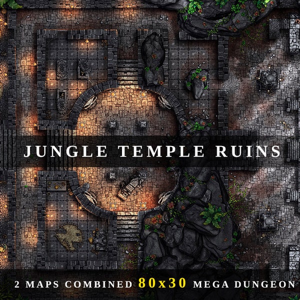 Jungle Temple Ruins Battlemap, DnD Battle Map, Battle Map, Dungeons and Dragons, 5e, Roll20, Fantasy Grounds, Foundry, VTT, Digital Map