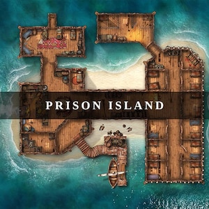 Battlemap Prison Island, DnD Battle Map, D&D, Battle Map, Dungeons and Dragons, 5e, Roll20, Fantasy Grounds, Foundry, VTT, digitale kaart