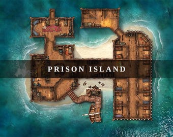 Prison Island Battlemap: 40x30 DnD Map (Digital Download)