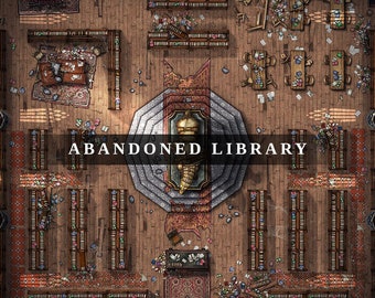 Abandoned Library Ruins Battlemap, DnD Battle Map, D&D, Battle Map, Dungeons and Dragons, 5e, Roll20, Fantasy Grounds, Foundry, VTT