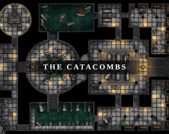 Catacombs Battlemap, DnD Battle Map, D&D, Battle Map, Dungeons and Dragons, 5e, Roll20, Fantasy Grounds, Foundry, VTT, Digital Map