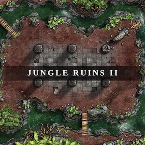 Jungle Ruins II Digital Battlemap, 4k Grid/Night-versies DnD Battle Map, Digital Battle Map, 5e, Roll20, Fantasy Grounds, Foundry, VTT