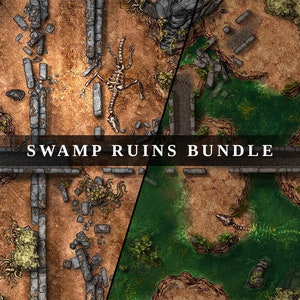 Swamp Ruins-bundel Battlemap, DnD Battle Map, Battle Map, Dungeons and Dragons, 5e, Roll20, Fantasy Grounds, Foundry, VTT, digitale kaart