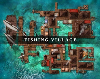 Fishing Village Battlemap: Coral Atoll RPG Map (Digital Download)